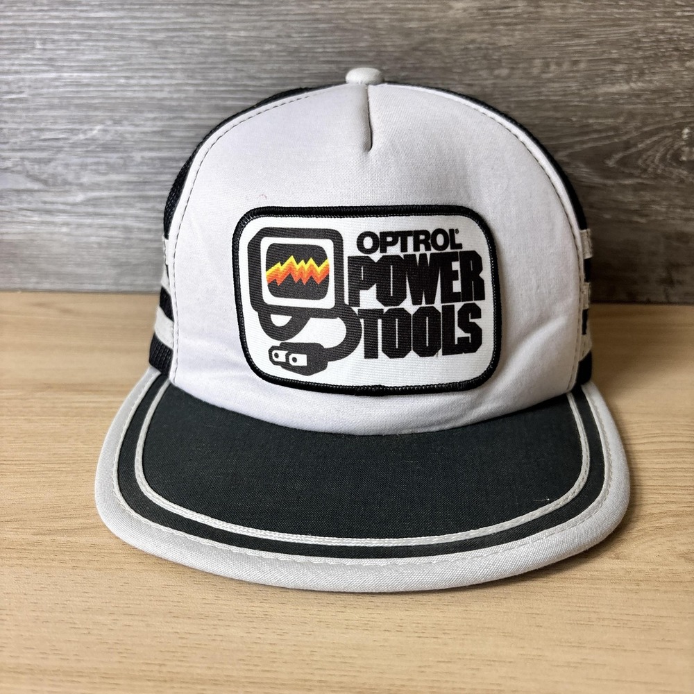 VINTAGE Optrol Hat Cap Snap Back Mesh Trucker Patch Power Tools 3 Stripe